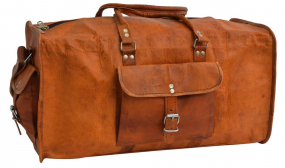 Braune Ziegenleder Reisetasche mit Außentaschen Braune Ziegenleder Reisetasche mit Außentaschen