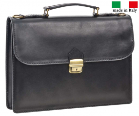 Schwarze... Schwarze Leder-Aktentasche mit Schnappschloss