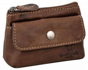 Dunkelbraune... Dunkelbraune Leder-Schlüsseltasche mit Außenfach