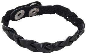 Geflochtenes schwarzes Lederarmband mit Druckknopf Geflochtenes schwarzes Lederarmband mit Druckknopf