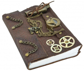 Verziertes Lederbuch im Steampunk-Stil Verziertes Lederbuch im Steampunk-Stil