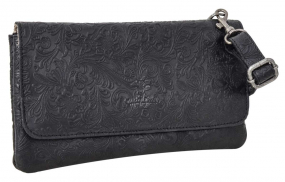 Schwarze Leder-Clutch mit floralem Muster Schwarze Leder-Clutch mit floralem Muster