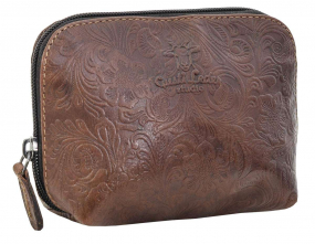Braune Leder-Waschtasche mit Blümchendesign Braune Leder-Waschtasche mit Blümchendesign
