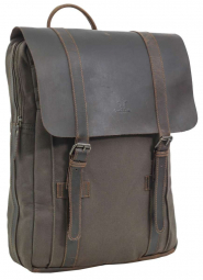 Canvas-Büffelleder... Canvas-Büffelleder Rucksack in dunkelbraun