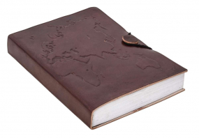 Rindsleder Notizbuch mit Weltkarten-Motiv Rindsleder Notizbuch mit Weltkarten-Motiv