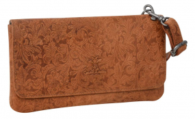 Hellbraune Leder-Clutch mit floralem Muster Hellbraune Leder-Clutch mit floralem Muster