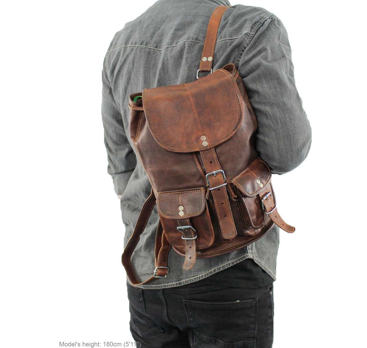 Vintage Brown Leather Backpack Rucksack - Gary 9,7''