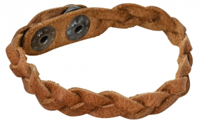 Geflochtenes hellbraunes Lederarmband mit Druckknopf Geflochtenes hellbraunes Lederarmband mit Druckknopf