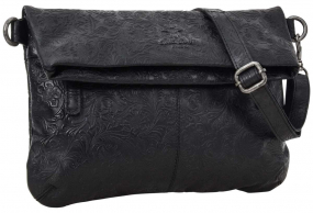 Schwarze Leder-Handtasche mit floralem Muster Schwarze Leder-Handtasche mit floralem Muster