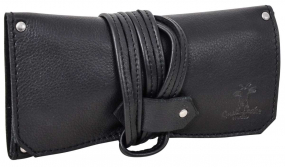 Schwarze... Schwarze Leder-Tabaktasche mit Lederbandverschluss