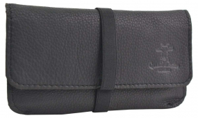 Schwarze... Schwarze Leder-Tabaktasche mit Gummibandverschluss