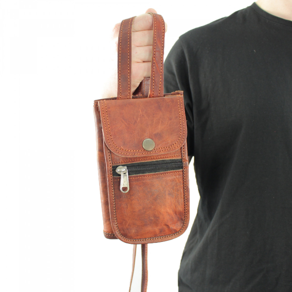 Gusti Portefeuille pour ceinture Cuir nature „Ronny“ portefeuille rétro sac banane pochette ceinture vintage homme femme cuir de chèvre marron G5 S Gusti Leder