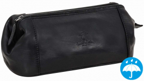 Schwarze... Schwarze Leder-Kosmetiktasche mit wasserabweisendem Innenstoff